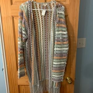 NWT Multicolored Long Crochet Cardigan/Kimono